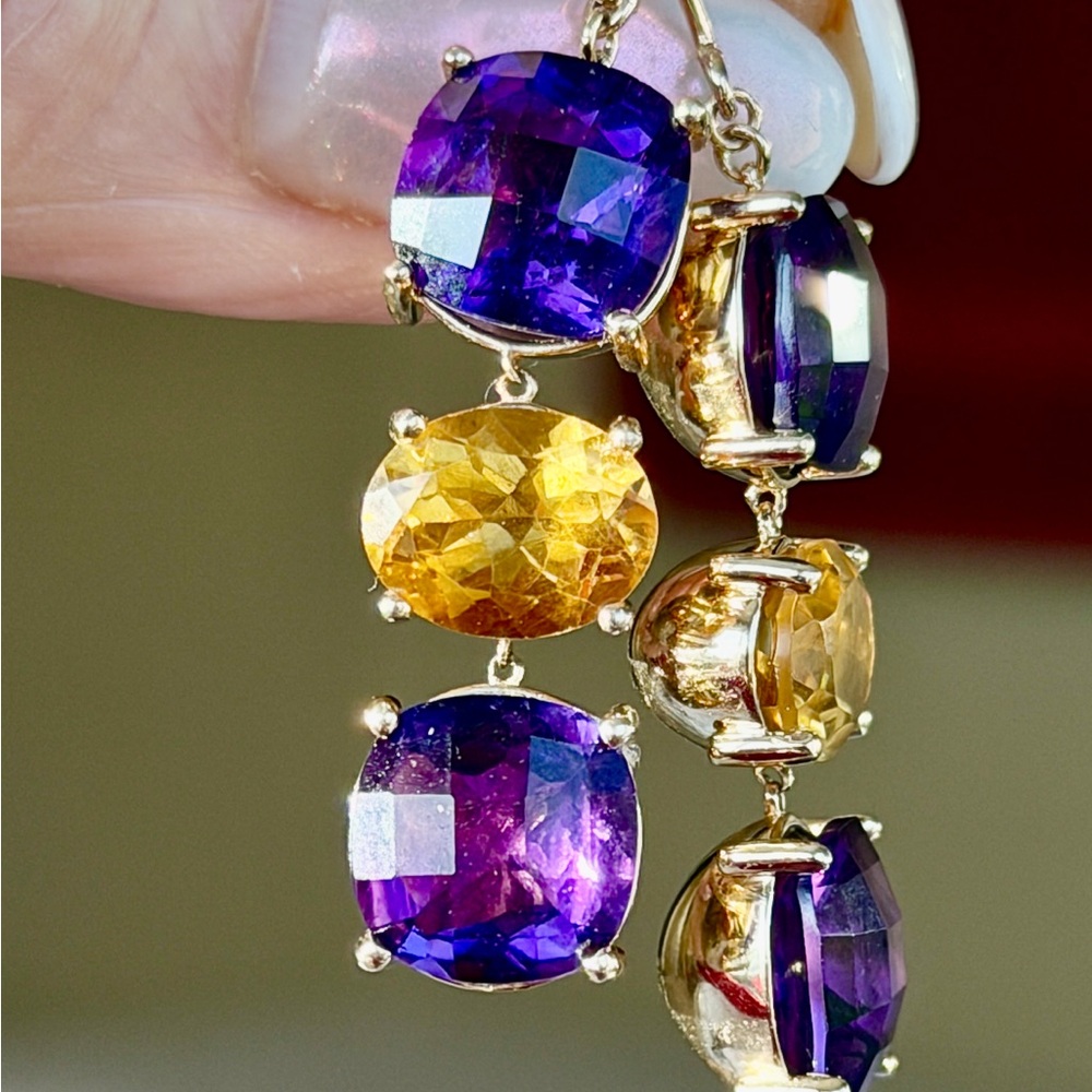 14 karat gold, amethyst, and citrine Drop Earrings - Picture 7 of 13